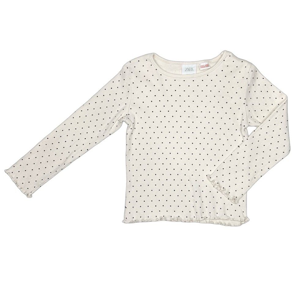 Cream Polka Dot Long Sleeve Top‎